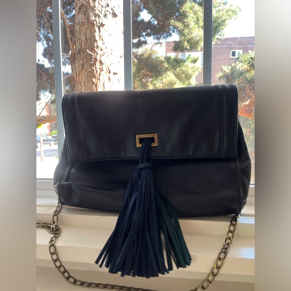 Anthropologie Navy Tassel Bag